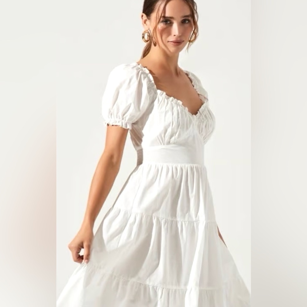 ASTR The Label White Puff Sleeve Midi Dress | Coquette Milkmaid Cottagecore‎ - Picture 3 of 7